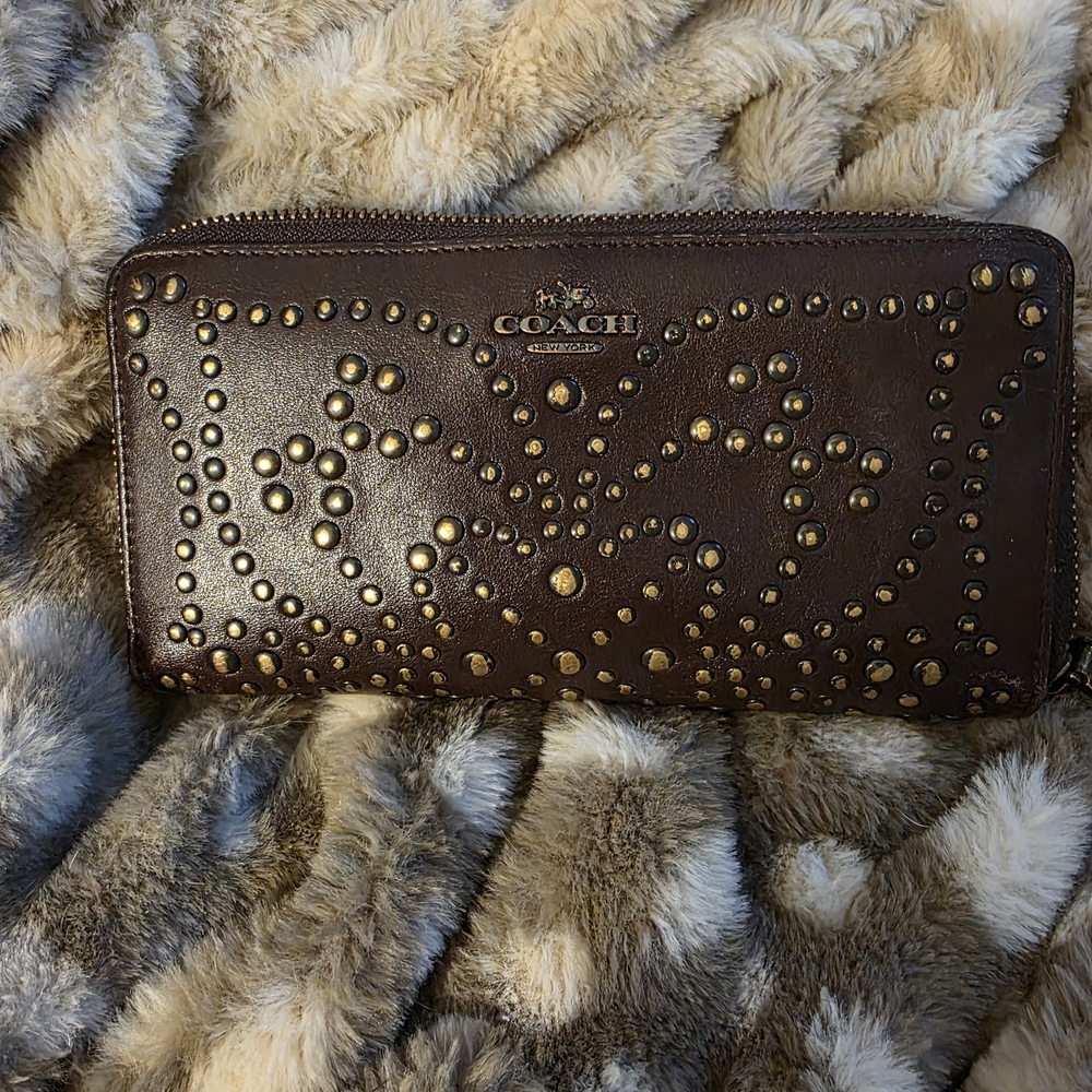 Coach Dark Brown Wallet with Gold Accents